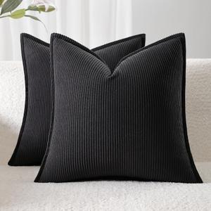 Corduroy Throw Pillow Covers 18x18 Set of 2 Boho Decorative Pillow Covers for Couch, Sofa, Bed Soft Square Cushion Covers for Living Room Decor (No Insert) Dark Gray