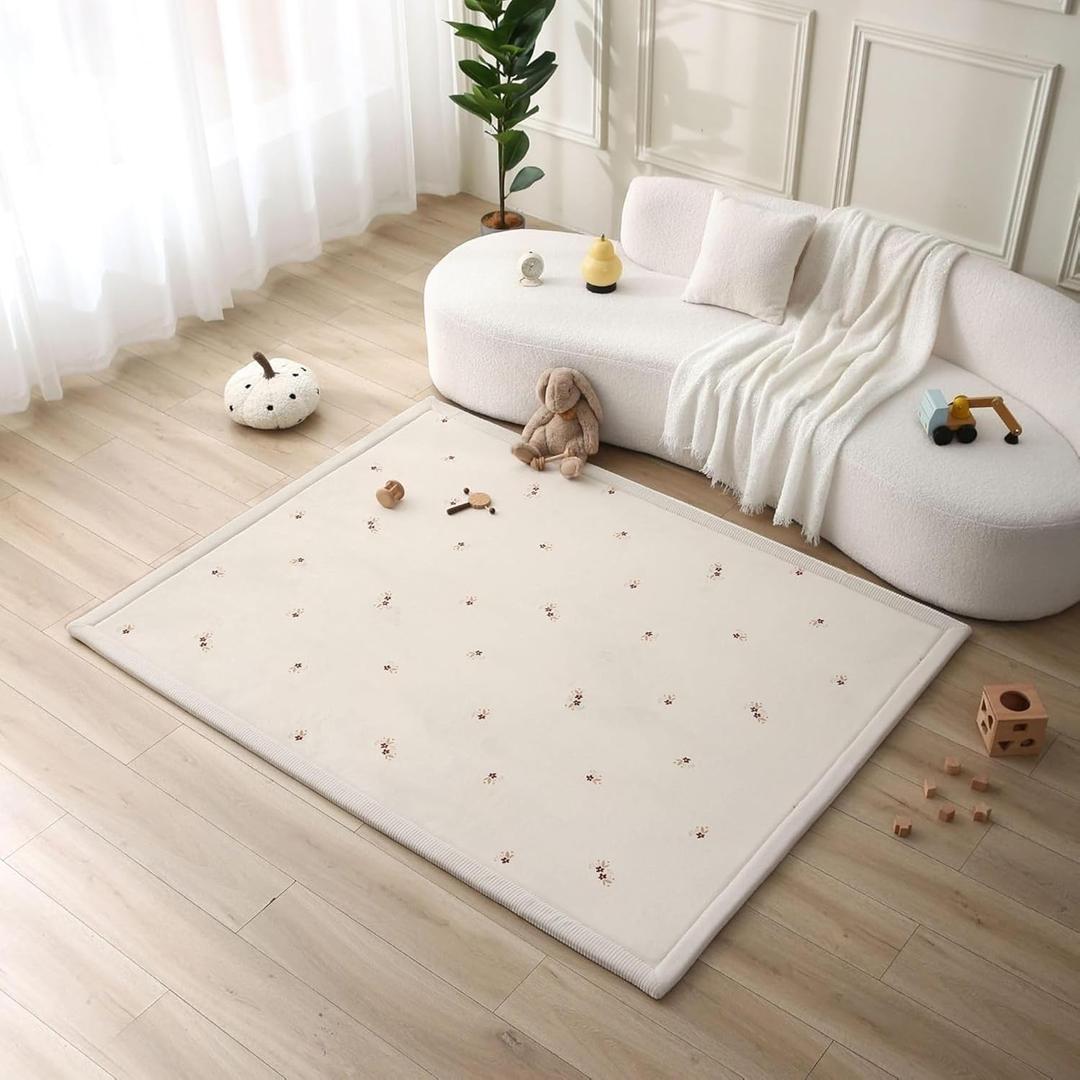 Hakuna Matte CloudSoft Baby Play Mat for Floor 60" x 80" Flowers Coral Velvet Memory Foam Rug for Crawling & Cozy Play Non-Slip, Water-Resistant, Easy-Care Tummy Time Mat, Playmat for Playpen