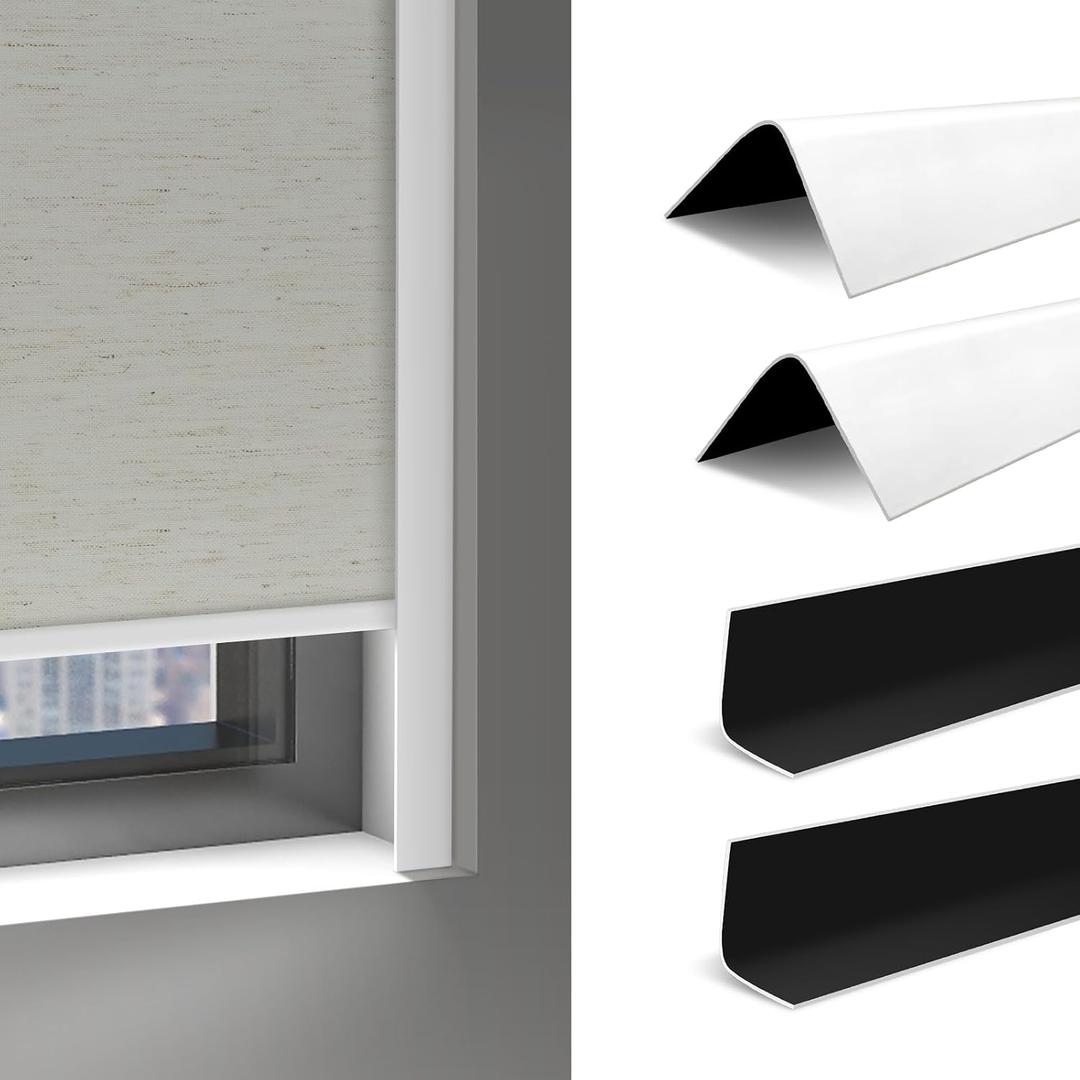 HeyBlinds 100% Blackout Light Blockers for Window Shades and Blinds, PVC Side Tracks Blocking Light Along Two Sides of Blackout Shades, Light Blocking Strips for Bedroom Nursery, White, 57'', 4pcs, 1.3"W x 57"H