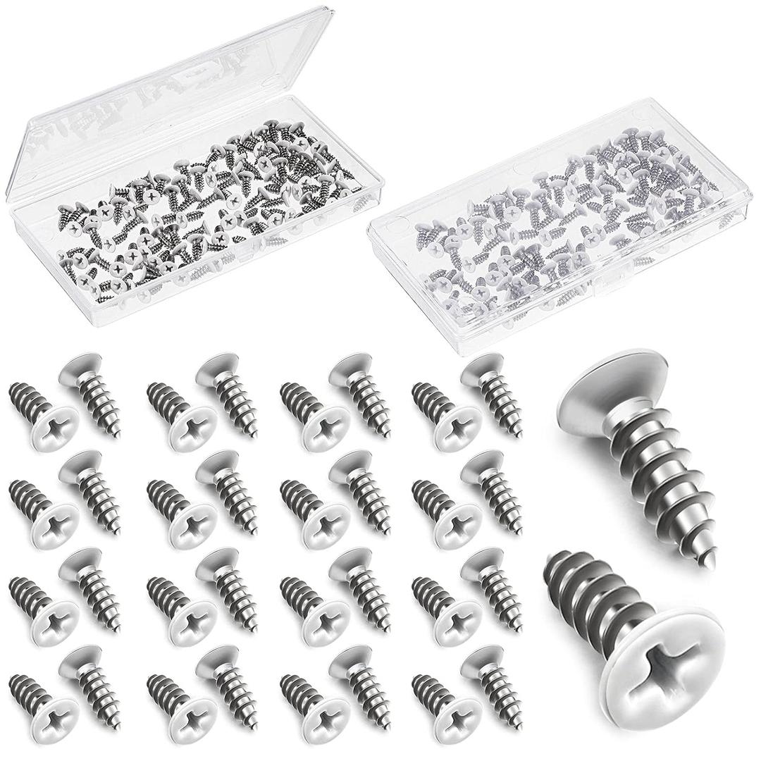 100 Pieces #8 White Screws Wall Plate Screws Painted Antique White Coated Stainless Flat Head Self-Tapping Screw for Wall Plates Switch Covers Replacement Outlet Light Switch Plate (32 x 0.5 Inch)