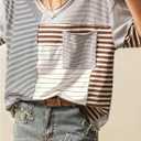 SOLY HUX Women's Striped Print T Shirts Vintage V Neck Short Sleeve Summer Tee Tops with Pocket (S)