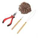 Hair Extension Tools Kit  Pliers - Pulling Hook - Bead Device Tools Kit with 200 Pieces 5mm Silicone Lined Micro Rings (200Pcs, Brown Beads)