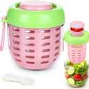 Juome Salad Pod with Dressing Container - Leakproof Salad Container for Lunch with Lid & Spoon, Reusable Salad Jar for Meal Prep & Food Storage, Suitable for Home, Outdoor Travel (Pink)