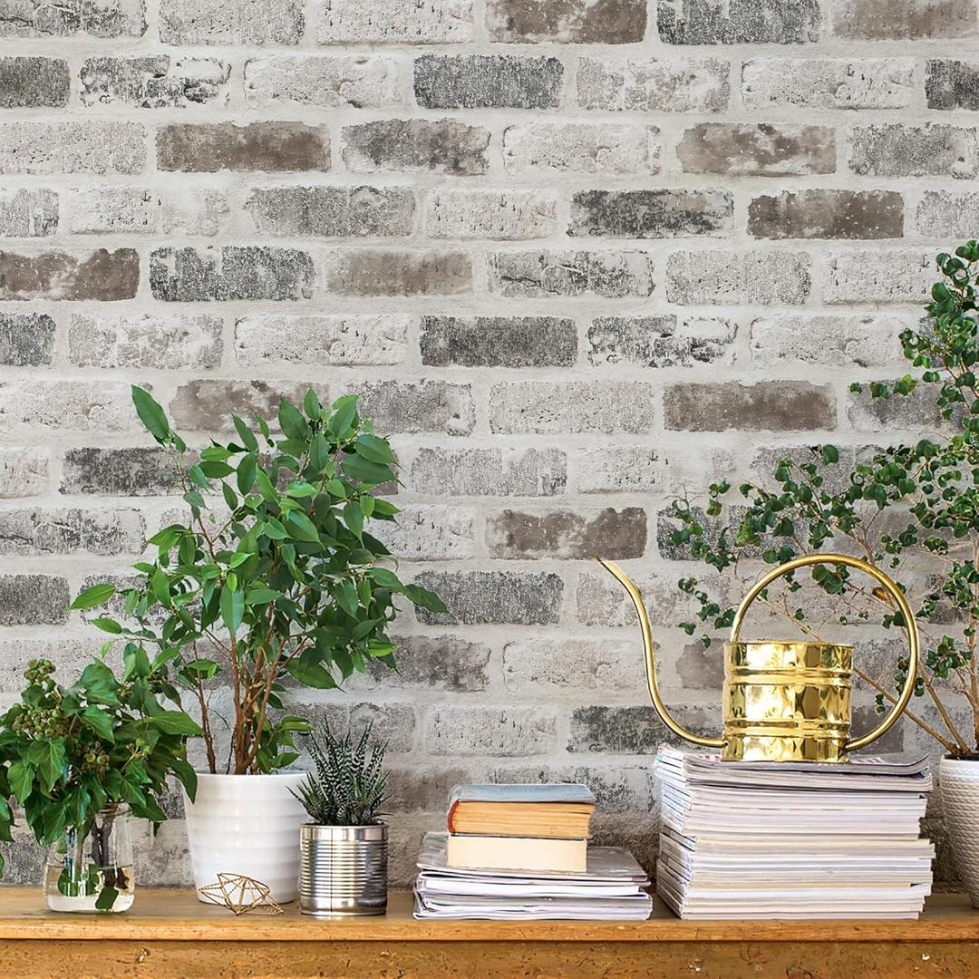 Guvana 17.3"787" Brick Peel and Stick Wallpaper Grey Brown 3D Self Adhesive Wall Paper Removable Contact Paper Brick Textured Vintage Wallpaper Decorative Wall Classroom Covering