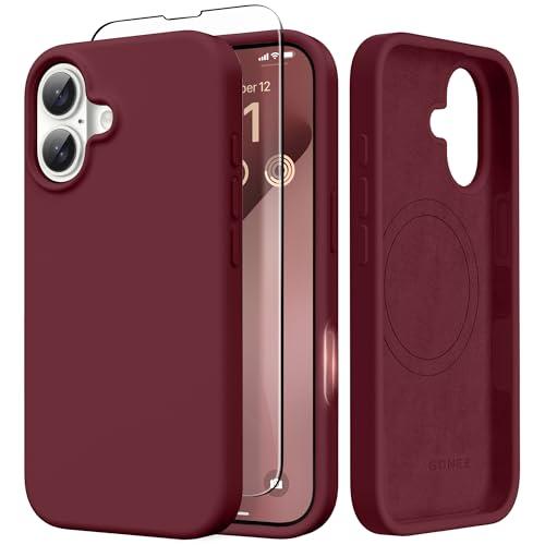GONEZ Magnetic for iPhone 17 Case, [Compatible with MagSafe] Anti-Scratch Microfiber Lining & Screen Protector, Silicone Camera Control, Shockproof Slim Phone Cover 6.3 inch, Maroon, Beige