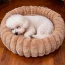 Donut Dog and Cat Bed, Luxurious Comfortable Faux Rabbit Fur Pet Beds, Soft Anti-Anxiety Calming Puppy Kitten Bed with Anti-Slip Bottom for Small Medium Dogs & Cats(20", Brown)