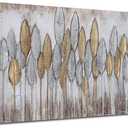 Acocifi Beige Neutral Canvas Wall Art Living Room, Large Abstract Gold Leaf Textured Painting, Modern Minimalist Picture Artwork Framed for Bedroom Dining Room Office Home Decor 48"x24"