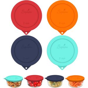 Sophico 2 Cup Round Silicone Storage Cover Lids Replacement for Anchor Hocking and Pyrex 7200-PC Glass Bowls (Container not Included) | Mix | 4 Pack