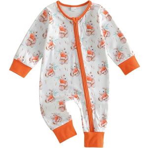 Newborn Boy Outfits Bunny Jumpsuit Long Sleeve Zipper Romper Rabbit Bodysuit Easter One Piece Outfit.6-9M