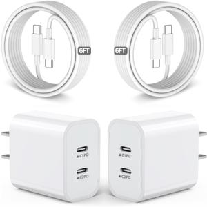 iPhone 17 16 15 Charger,USB C Charger Fast Charging,2Pack Dual Port Fast Wall Chargers Block with 6FT USB C Cable for iPhone 17 Pro Max/17 Pro/17/Air/16 Pro Max/16 Plus/16e/15/iPad Pro/Air/Mini/AirPod (White)
