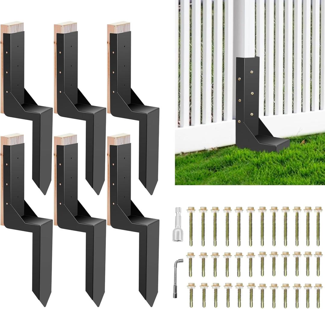 6-Pack 3.74" Width Fence Post Repair Kit, 24in Total Length Heavy Duty Ground Spike Anchor for Wooden Post Repairing Tilted/Broken Posts