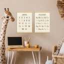 XYDEG Toddler Room Decor Alphabet Numbers Poster ABC Banner Poster Hanger Frame Set of 2,Nursery Wall Decor,Toddler Bedroom Playroom Wall Art Decor with Wooden Frames,12x16 (Morandi color)