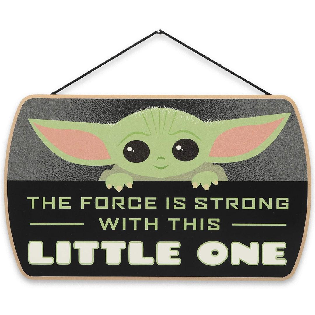Open Road Brands Disney Star Wars: The Mandalorian Baby Yoda Force is Strong with This Little One Hanging Wood Wall Decor - Grogu, The Child