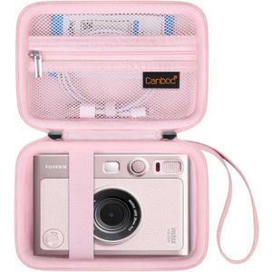 Canboc Carrying Case for Fujifilm Instax Mini EVO Instant Camera, Mesh Pocket fit Instax Mini Instant Film and Cable, Pink