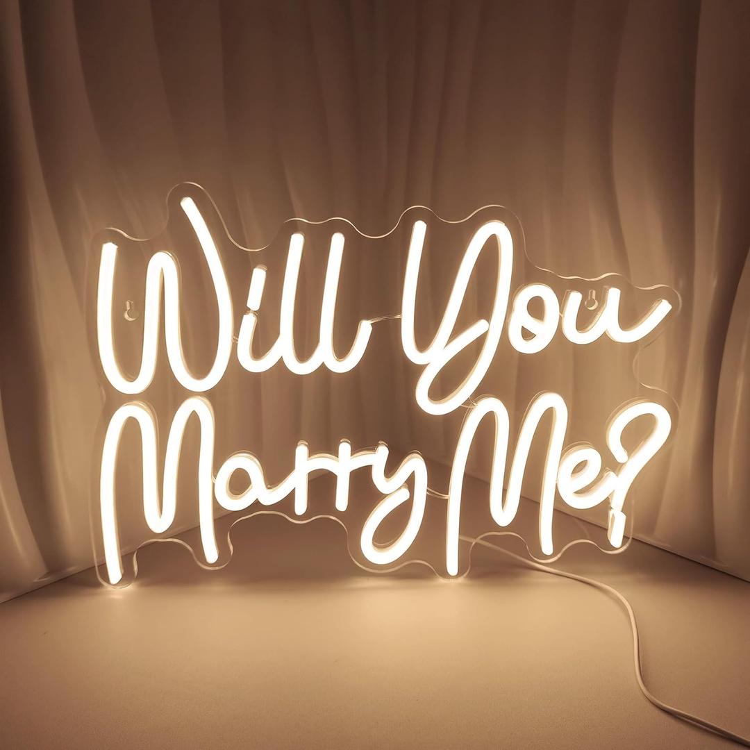Will You Marry Me Neon Signs for Wall Decor Warm White LED Light Sign for Room Decor Light Up Sign for Birthday Party Wedding Decoration USB Powered