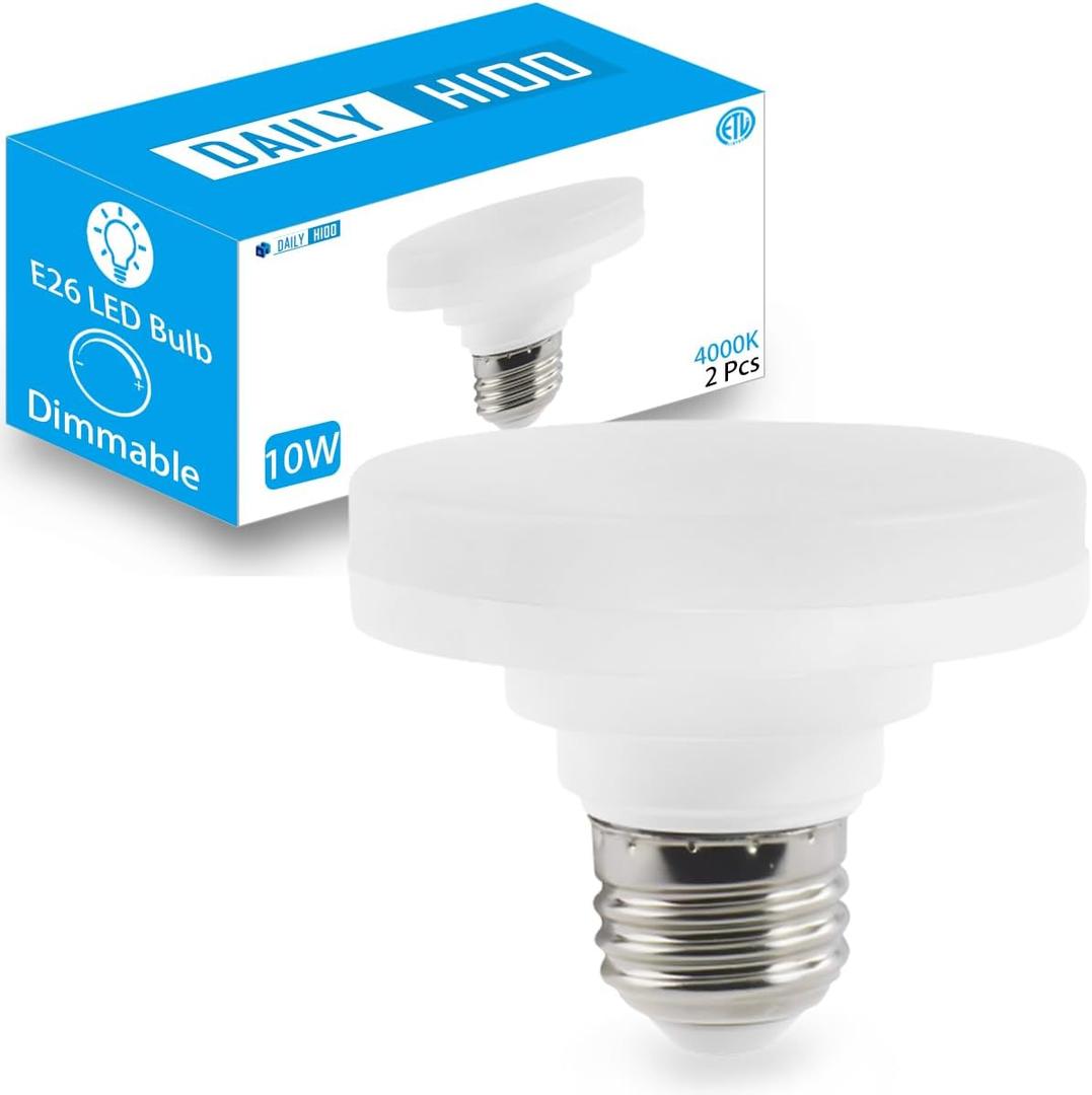 LED Puck Light Bulb with E26 Screw, Mini Flat Light Bulb, 10W Equivalent CFL 75W, Dimmable, 1100LM, 4000K, E26 Medium Base, ETL Listed, Low Profile Squat Bulbs for Home Fixture. (4000K, 2 Pack)