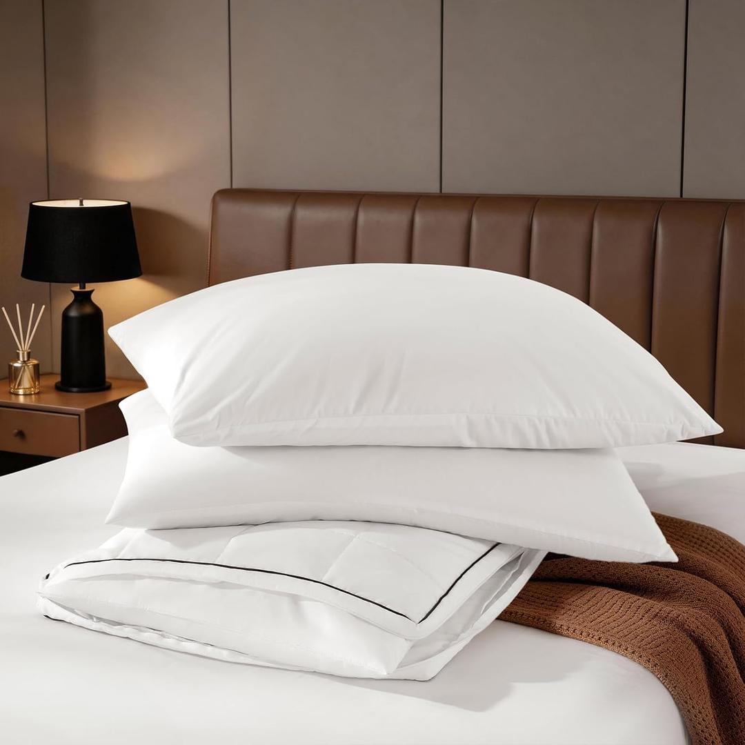 3 in 1 Adjustable Goose Down Pillows Queen Size Set of 1, Cooling Cover Bed Pillows, Fluffy Soft Feather Down Pillow for Back, Stomach or Side Sleepers, 20" x 30"