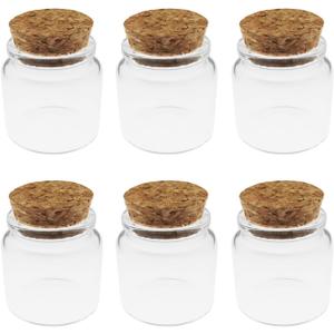 6pcs Vintage Mini Glass Bottle with Cork, 50ml, Clear, Dishwasher & Microwave Safe, Leak Proof, Ideal for Packaging Medicine, Perfume, Tea, Herbs, Decorations