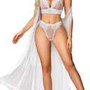 Avidlove White Lingerie for Women Bridal Lingerie Robe 3 Piece Polka Dot Set with Bra and Panty White S