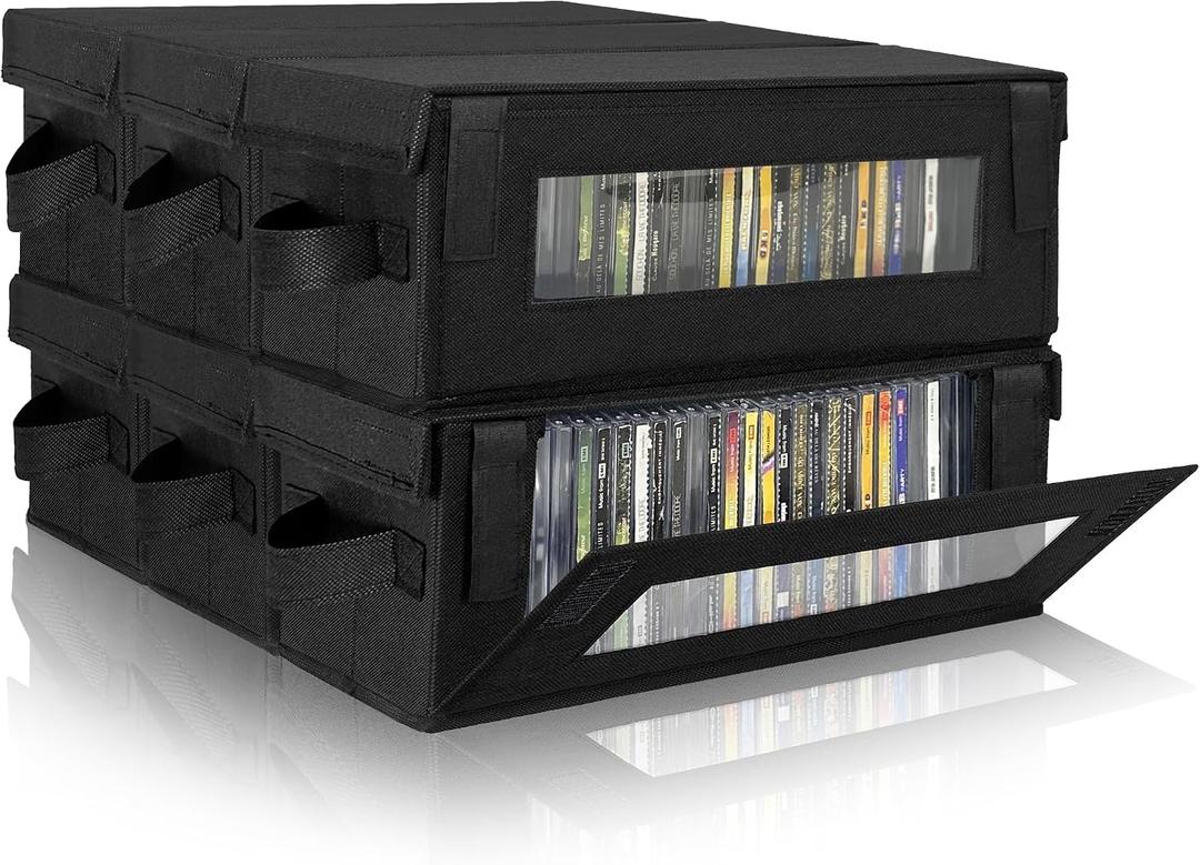 6 Pack CD Storage Box, Hold 35 CD Case with PVC Window, Black