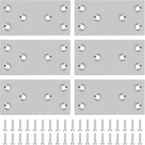 2 x 6PCS 3.11'' x 1.57'' Mending Plates, Flat Metal Bracket with Holes, Stainless Steel Connector for Wood Desk Chair Cabinet Drawer Closet Frame Furniture with 36PCS Screws