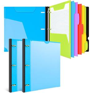 INFUN All-in-one Telescoping Binder Notebook - 2PCS, Refillable 3 Ring Notebook Binder with 1 plastic movable pocket folder,5 plastic subject dividers and graph paper and college ruled paper - Blue