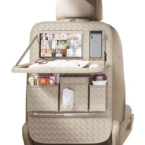 Car Seat Organizers,Multi-functional Back Seat Protectors, Storage Pouches, and Tray Holders (for Cars, Kids, Seat Back and Rear Seats) (Woven Beige, 1 Pcs)