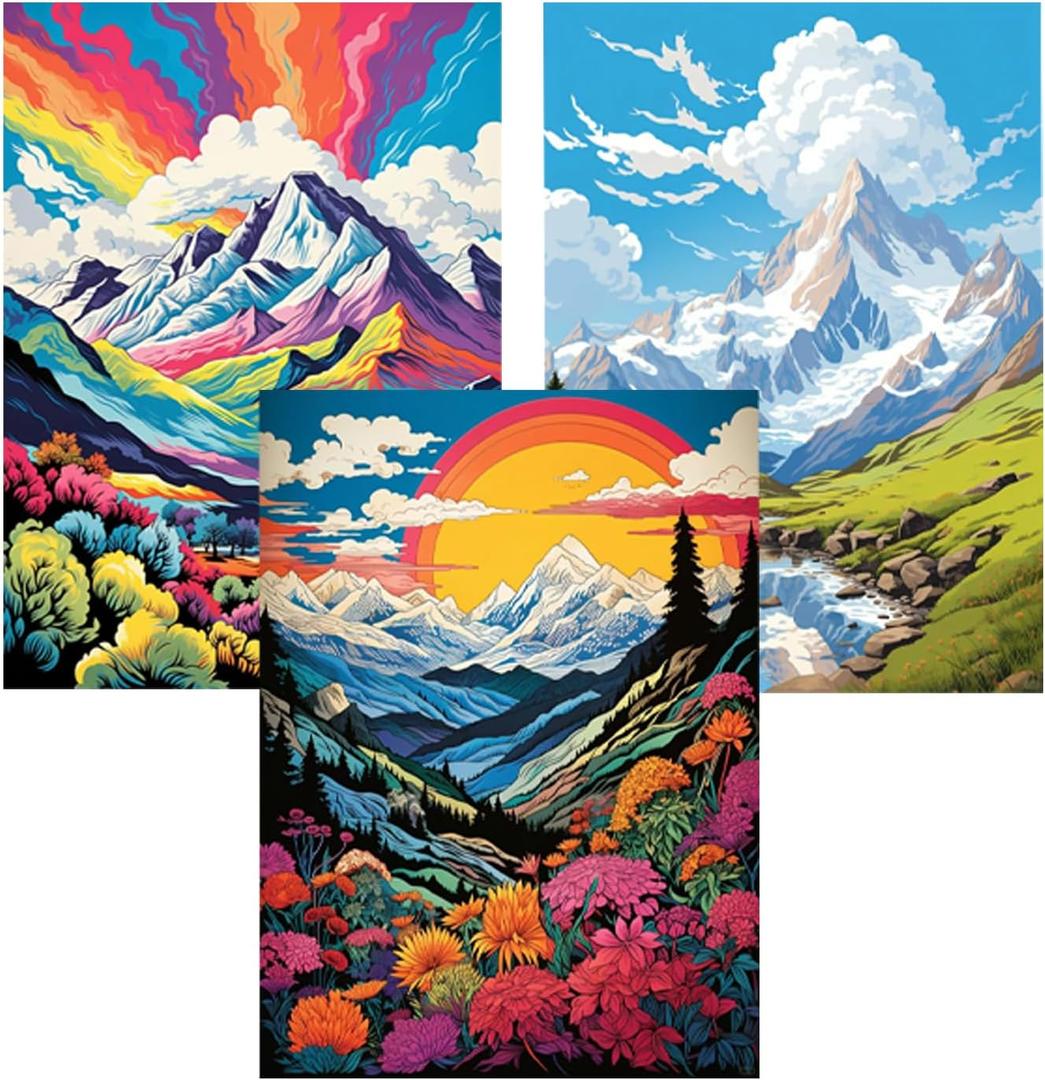 DOZEEZOP 3 Pack 5D Diamond Painting Kits for Adults, Diamond Art Kits for Adults Beginners of All Ages, Round Full Drill Arts and Crafts Gems Home Wall Decor 12x16 Inches Landscapes