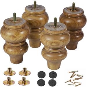 Sofa feet-wood couch legs 5 inch Wood color,sofa legs set of 4,couch legs replacement,for chair legs bed legs Dresser Legs cabinet legs bed frame feet couch risers