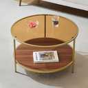 ElegLumi Modern Round Glass Coffee Table with Amber Glass Top, Round Glass Table for Living Room, D30''×H18'', Gold Table Legs Structure & Amber Glass Top