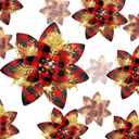 24 Christmas Glitter Artificial Poinsettia Flowers Xmas Poinsettia Artificial Wedding Flowers Decorations Xmas Tree Ornaments with Clips for Party Favors, 6 Inch, 4 Inch, 3 Inch (Red Black, Gold)