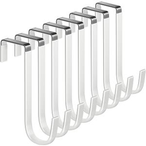 Mars-Rock Over The Door Metal Hooks with Plastic Coating 5.5" Fit 0.5" to 1 3/8" Door 8 Pcs Heavy Duty Single Towel Robe Rack Wreath Bathroom Shower Hanger Shoe Organizer Ironing Board Short White