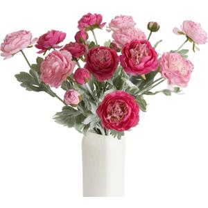 IPOPU Fake Peonies Artificial Ranunculus Flowers 6pcs 18Heads Pink Flowers Combo Hot Pink Silk Flowers 20.47" Artificial Flowers Bulk for Faux Floral Arrangements Home Table Decor (Multi-Pink)