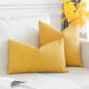 OTOSTAR Pack of 2 Throw Pillow Covers 16x24 Inch Linen Yellow Pillowcases Farmhouse Decorative Solid Pillow Covers 40x60 cm Lumbar Cushion Case for Home Decor Sofa Couch Bed (Yellow)