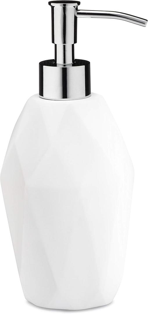 Essentra Home Modern White Collection Soap Dispenser with Chrome Metal Pump  12oz Essentra Home Modern White Collection Soap Dispenser with Chrome Metal Pump  12oz