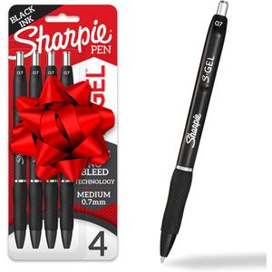 Sharpie S-Gel Pens, Medium Point (0.7mm), Black Ink, 4 Count - Ideal for Writing, Journaling, Drawing, Coloring, Note-Taking, College Supplies