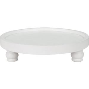 MAONAME Decorative Round Wood Riser for Display, Farmhouse Pedestal Stand for Kitchen Counter, White Wooden Risers Tray for Home Decor, Pedestal Tray for Living Room Decor