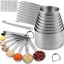 Measuring Cups Set 19, 18/8 (304) Stainless Steel Measuring Cups and Spoons Set, Metal Measuring Cups & Spoons & Leveler&Magnetic Conversion Chart for Kitchen and Baking