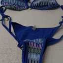 ZAFUL Women's Colorblock Stripes Triangle Halter Tied Cheeky Thong Bikini Set High Cut Two Piece Bathing Suit (2-royal Blue)