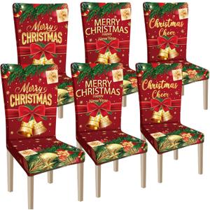 Ganeen 6 Pcs Christmas Chair Covers Merry Christmas Chair Back Cover Stretch Christmas Seat Cover Washable Xmas Dining Chair Protector Slipcover for Dining Room Kitchen Holiday Party(Novelty Style)