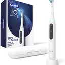 Oral-B iO Series 5 Rechargeable Electric Toothbrush with Visible Pressure Sensor to Protect Gums, 2 Minute Timer, 5 Cleaning Settings, 1 Replacement Toothbrush Heads, and Travel Case, White