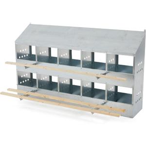 Brower 2-Tier 10-Hole Galvanized Steel Chicken Nesting Box, 50 to 60 Hen Capacity  Outdoor Poultry Laying Station with Hinged Folding Perches, Ventilated Design & Slanted Roof  Made in the USA