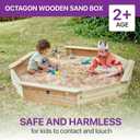 Plum Wooden Large Sandbox with Cover - Outdoor Octagon Sand Box for Kids, Toddler Sensory Toys, Outdoor Wooden Sand Pit with Seat Boards and Bottom Liner, Weatherproof, Easy Assembly, Ages 3+ Years