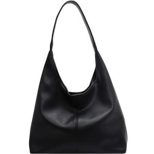Hobo Bags for Women Slouchy Tote Bag Soft Casual PU Leather Shoulder Purses 2pcs Work Everyday Handbags (Black)