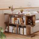 TIQLAB 47" Low Bookcase, Small Bookshelf Horizontal Storage, Rustic Brown