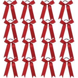 Long Tail Glitter Cheer Bows 16 PCS Collegiate Style Cheer Bows Ponytail Holder Handmade Bows for Girls Teens Cheerleader Sports (Glitter Red)