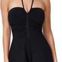 Profile by Gottex Tutti Frutti Bandeau Romper Swimdress - Adjustable Halter Straps, Swim Romper with Built-in Panty (Black, 8)