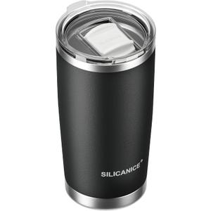 20oz Hygienic Stainless Steel Vacuum Insulated Tumbler w/ Easy-On/Easy-Off Lid - Removable slider, Double Wall 18/8 Travel Mug, BPA-Free, Fits Cup Holders, Premium Quality, Smart Value - Black