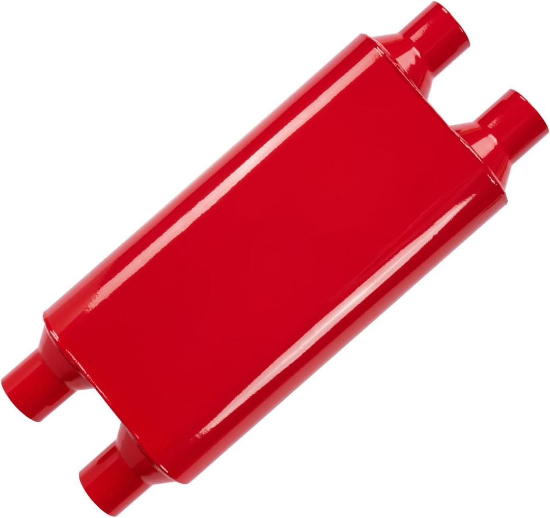 Universal 80Series Mufflers 2.25 Inch Dul Inlet (ID) 2.25 Inch Dul Outlet (ID), 3 Chamber Performance Automotive Muffler Exhaust FH20D20 (Red)