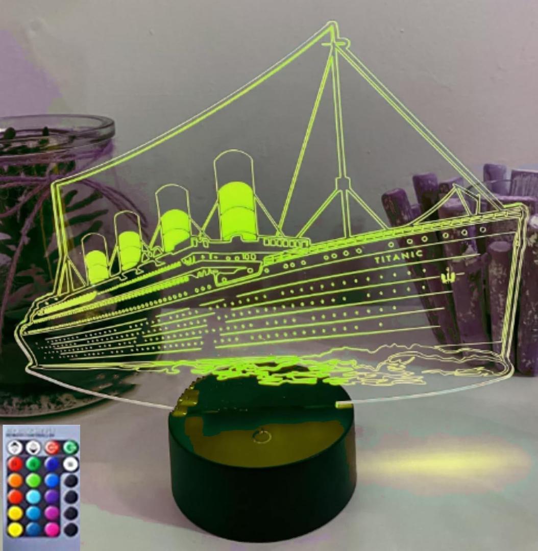 3D Ship Night Light Optical Illusion Led Lamp with 16 Colors Changing Birthday Xmas Gift for Boys and Girls Kids Children Room Decor